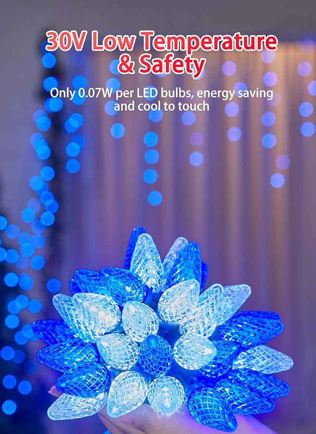 2 Pack C9 LED Christmas String Lights - Each 82ft 100 LED Outdoor String Lights with Timer and 8 Lighting Modes Plug in Extendable Roofline Lights String for Outside Yard Christmas Holiday Decor