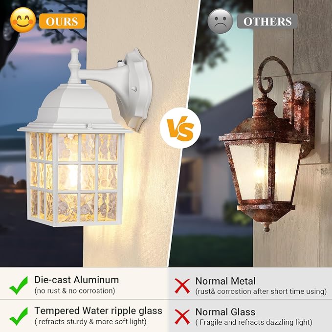 Dusk to Dawn Outdoor Lighting Fixtures - Sensor Exterior Lights White Porch Lights Waterproof Wall Lanterns for Garage Front Door