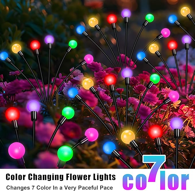 Solar Garden Lights Outdoor Decor 24 LEDs Solar Firefly Light Multicolor Changing RGB Swaying Lights Outdoor Waterproof 4 Pack 6 Heads Christmas Garden Decorative for Yard Patio Pathway Lawn Decor