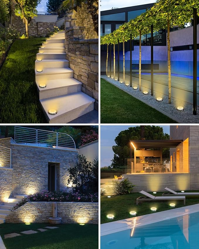 btfarm 24 Pack Solar Lights Outdoor 8 LED Solar Ground Lights IP65 Waterproof Flat Solar Disc Light Pathway Lights for Garden Lawn Patio Yard Path Landscape Warm White