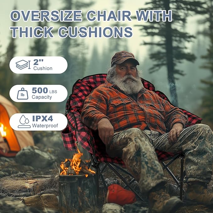 Slsy Heated Camping Chair Oversized Outdoor Portable Heated Folding Chair Heavy Duty 500 lbs Support Padded Seat for Outdoor Sports Camping Patio and Picnics