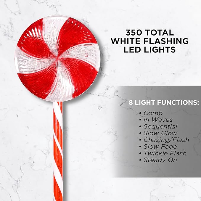 Alpine Corporation 28 Tall Outdoor Christmas Candy Cane Pathway Stake Lights with Multi-FunctionLED Set of 3 Festive Lawn and Garden Holiday Decor Red and White