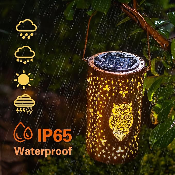 Owl Solar Lanterns Outdoor Waterproof Hanging Solar Lights Owl Gifts for Women Men Metal Decorative LED Owl Lanterns for Garden DecorYardPatioLawnTabletopPathwayLandscape