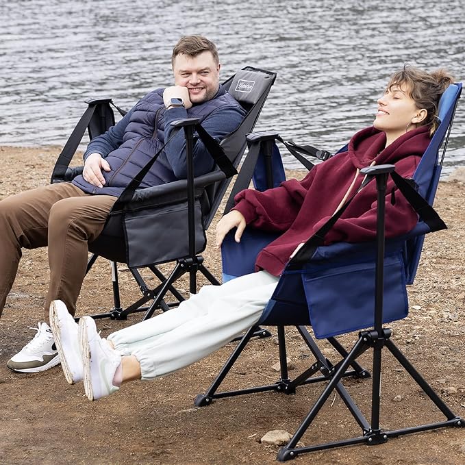 Hammock Camping Chair for Adults with Adjustable Backrest Heavy Duty Padded Folding Hammock Chair Supports 400lbs Portable Hammock Chair Swinging Chair for Camping 2 Pack (Blue-2 Pack)