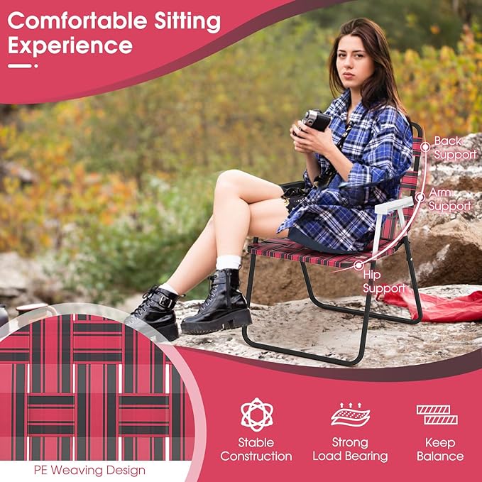 Giantex 2-Pack Beach Chairs for Adults Camping Chair with Steel Frame Webbing Design Lightweight Folding Directors Chair for Outdoor Patio Fishing Yard Poolside Lawn (Red)