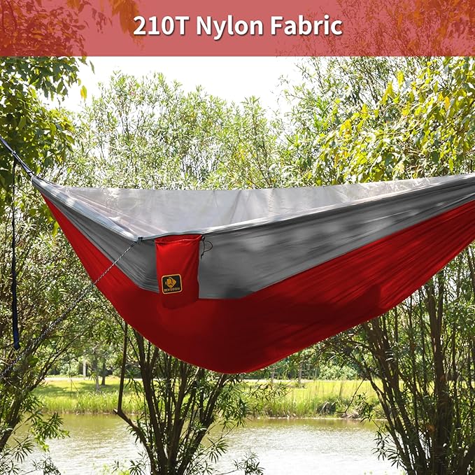 Camping Hammock Portable Hammocks with Mosquito NetLightweight Nylon Parachute Hammock with 10ft Tree StrapsCamping Gear Must Haves for Travel Hiking Backpacking Beach Patio-Red&ampGrey