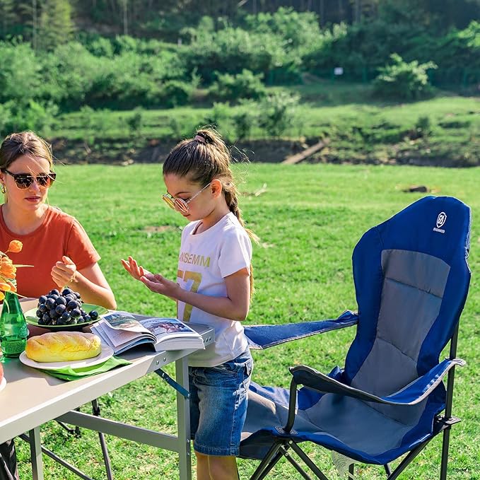 EVER ADVANCED Folding Camping Chair with High Back Padded 2 Pack Oversized Portable Lawn Chairs Lightweight Sturdy Steel Foldable Outdoor Camp Chair for AdultsGrey