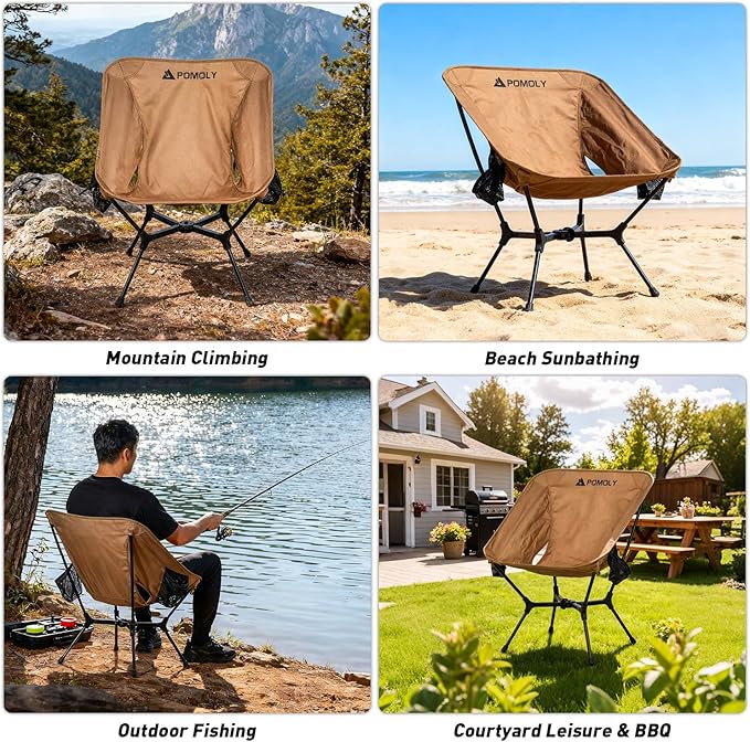 POMOLY Lightweight Camping Chair (Innovative Rotating Instant Setup) Portable Collapsible Camping Chair Folding Outdoor Backpacking Ultralight Hiking Hunting Compact 440lbs Capacity
