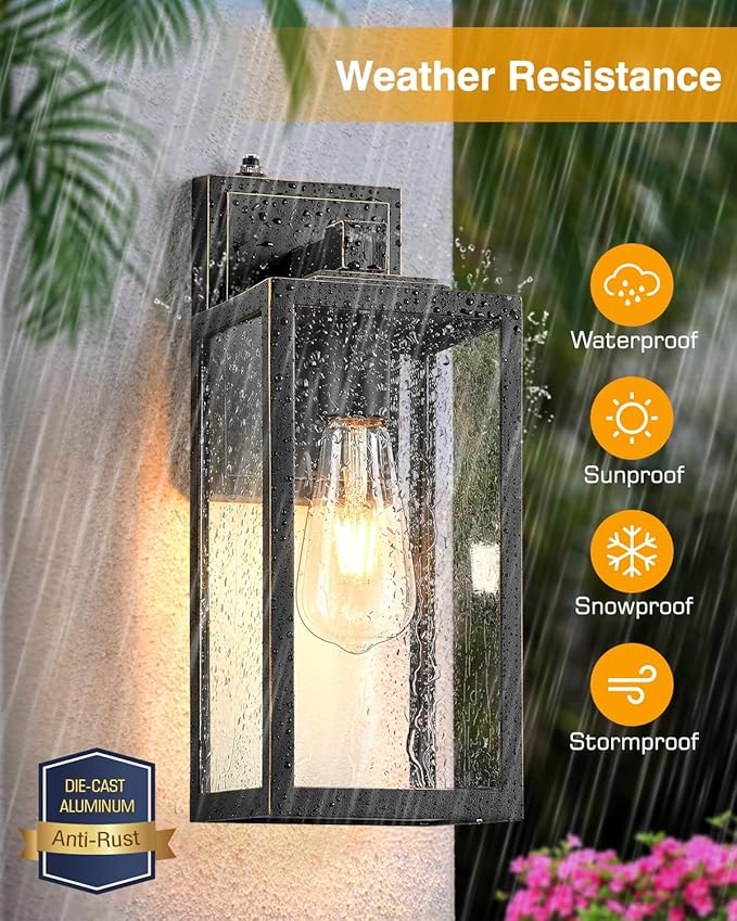 VIANIS Large 2 Pack Dusk to Dawn Outdoor Wall Lights Black Gold Exterior House Lights Wall Mount Sconce Modern Waterproof Front Porch Lanterns Light Fixture for Garage Coach Outside Door Lights