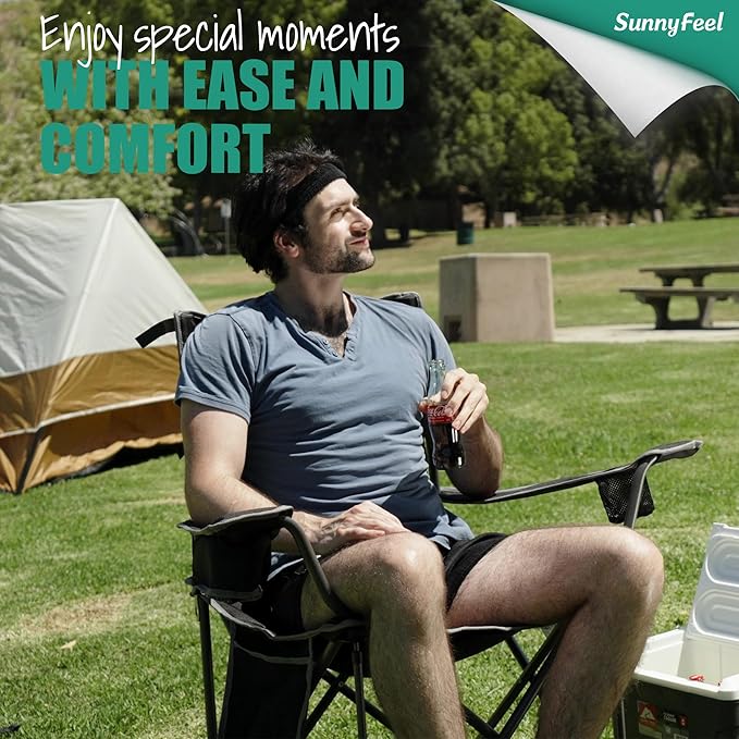 SUNNYFEEL Camping Chairs for Adults Padded Oversized Camping Chair Heavy Duty 500LBS Portable Lawn Chair with Cup Holder Side Pocket&ampBag for Outdoor Camping/Beach/Picnic/Fishing Black