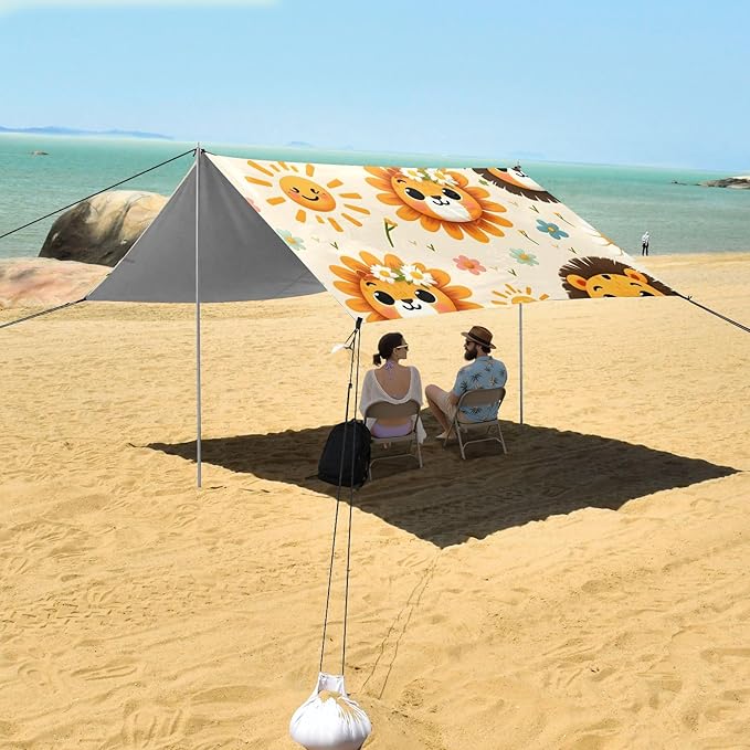 Cute Tiger Face Lion Sun Camping Sun Shelter Beach Tent Portable Beach Sun Shade Outdoor Canopy for Camping Trips Fishing Picnic