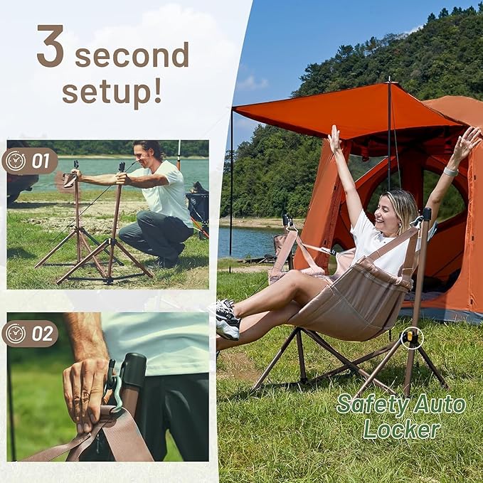 TIMBER RIDGE Hammock Camping Chair with Adjustable Backrest Portable Hammock Chair Supports 300lbs Swinging Camping Folding Chairs for Lawn Travelling and Patio Tan 2 Pack