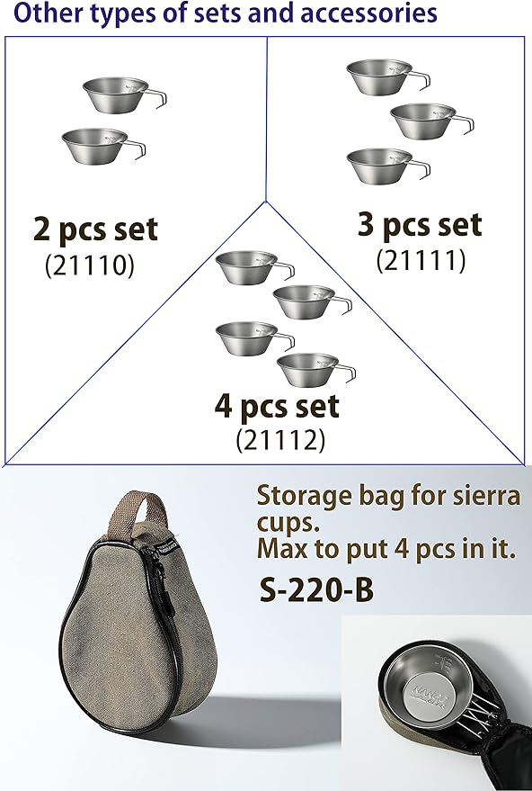 NANGOGEAR NANGOGEARNANGOGEAR Camping Sierra Cup 310ml 4pcs Set Food Grade Stainless Steel Dishwasher Safe (21112)