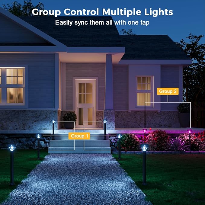 XMCOSY+ Smart Solar Pathway Lights Bluetooth APP Control with Motion Sensor 150LM RGBCW Color Changing Landscape Lighting for Yard Garage Garden Lawn IP65 Waterproof 4 Pack