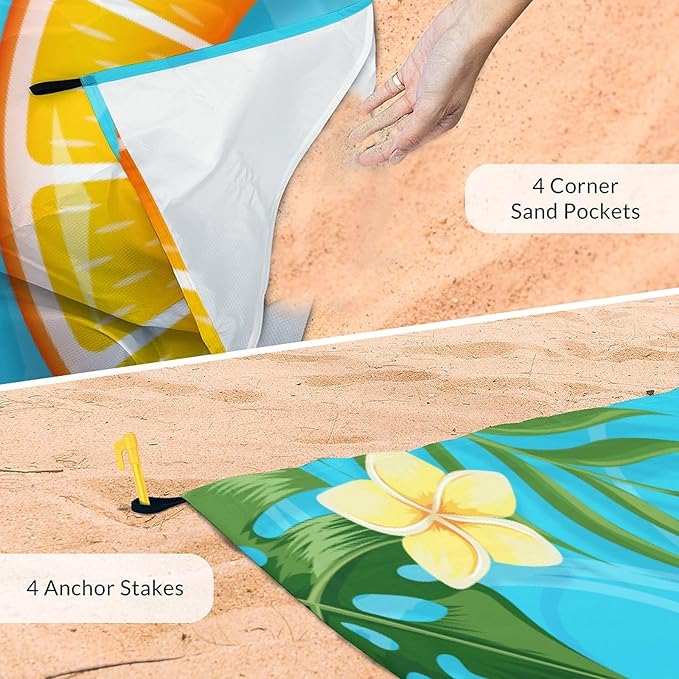 Beach Blanket - 110''x118'' Oversized Sandproof Waterproof Beach Mat - Extra Large Portable Blue Beach Blankets for Outdoor Picnic Hiking