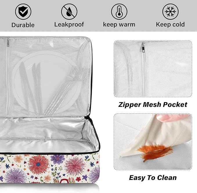 Casserole Carrier Red Truck FlowersInsulated Casserole Carrier for Hot or Cold Food Thermal Lunch Tote for Potluck Parties Picnic Beach Fits 9 x 13 Inches Baking Dish