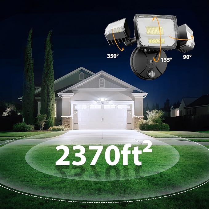Onforu 90W Dusk to Dawn Outdoor Lighting10000lm Flood Lights OutdoorIP66 Waterproof Black LED Security Light with Photocell6500k Daylight 4 Adjustable Heads Exterior Light Fixture for YardGarden