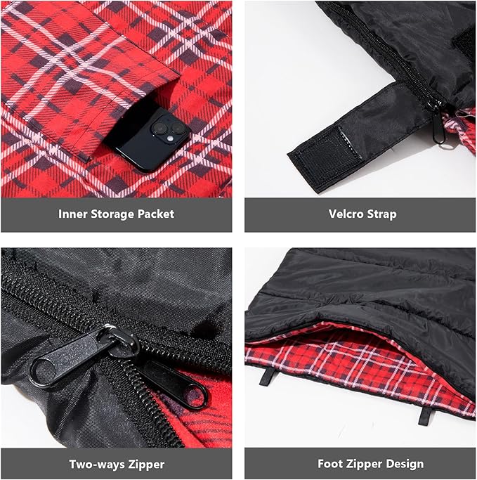 BISINNA Cotton Flannel Sleeping Bag for Adults Backpacking Camping Sleeping Bag 3 Season Envelope Sleeping Bags for Hiking