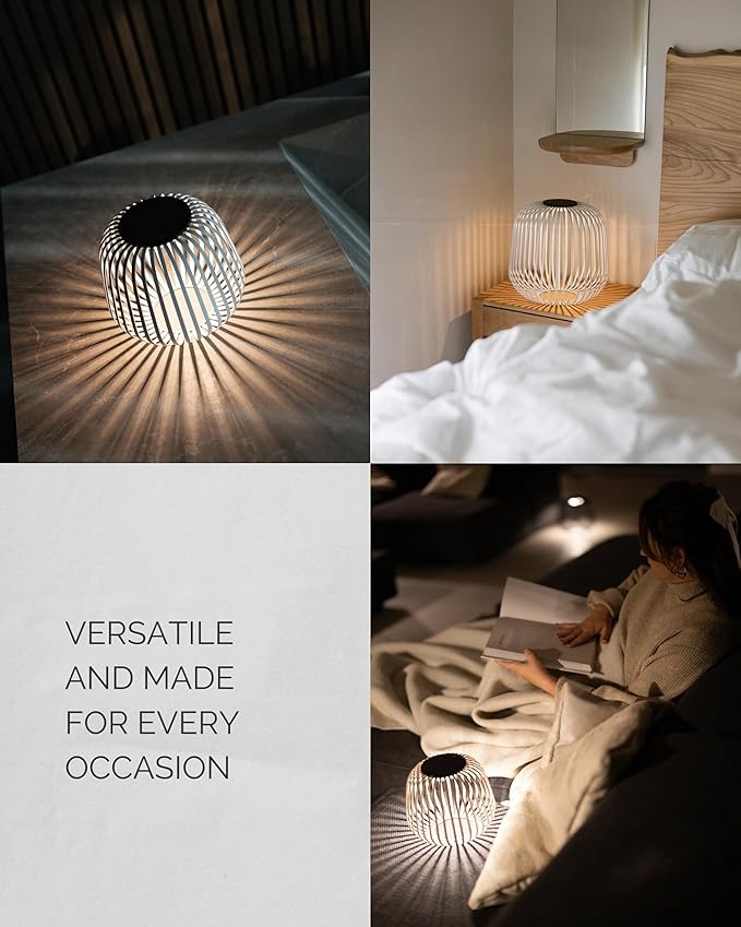 LUUK Studio Solis Wireless Solar LED Accent Lamp Warm White Dimmable Light Water Resistant Indoor Outdoor Use USB-C Rechargeable Living Room Patio Soft Luxury Style White Size S
