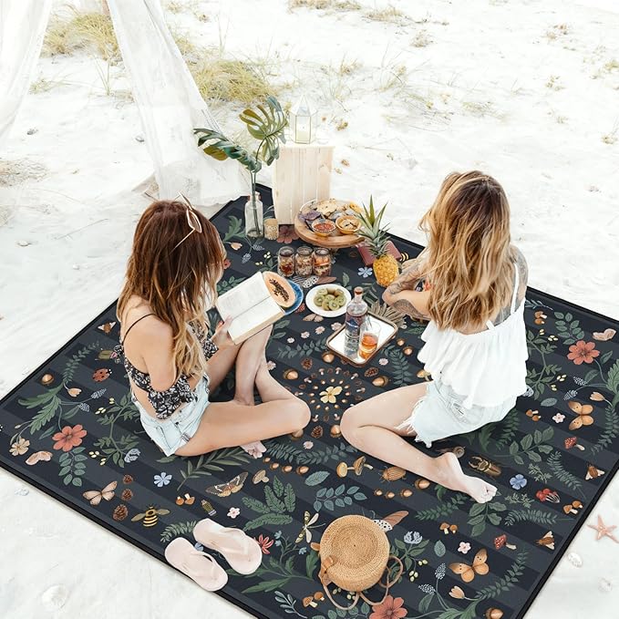 Mushroom Picnic Blankets Waterproof Foldable 80″X80″ Extra Large Picnic Mat Insect Outdoor Blanket for Grass Packable Beach Blanket Sandproof Picnic Accessories for Camping Music Festival Park Lawn