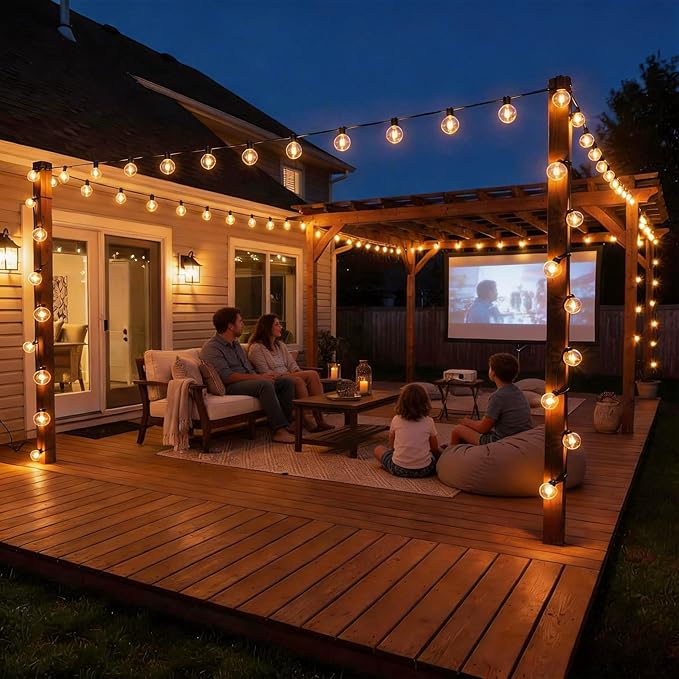 RTTY Outdoor String Lights 100ft G40 Led Patio Globe Lights with 52pcs Plastic Bulbs Shatterproof Waterproof Connectable Hanging for Porch Cafe Bistro Backyard Gazebo Balcony Deck Party