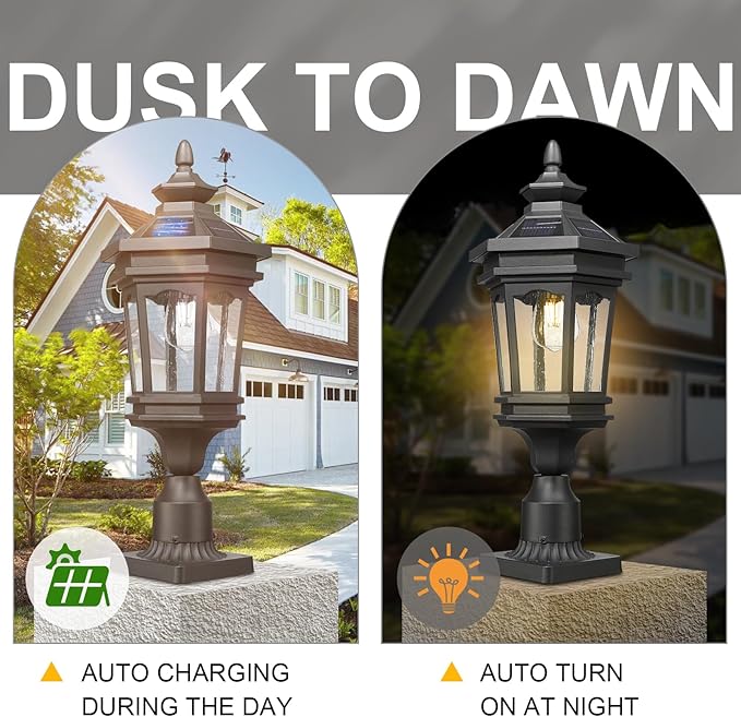 Darkaway Solar Post Lights Lamp Outdoor Pole Light Fixture Dusk to Dawn Aluminum Lamp Post with Remote Solar Pole Fence Deck Lighting for Huose Garden Patio Pathway