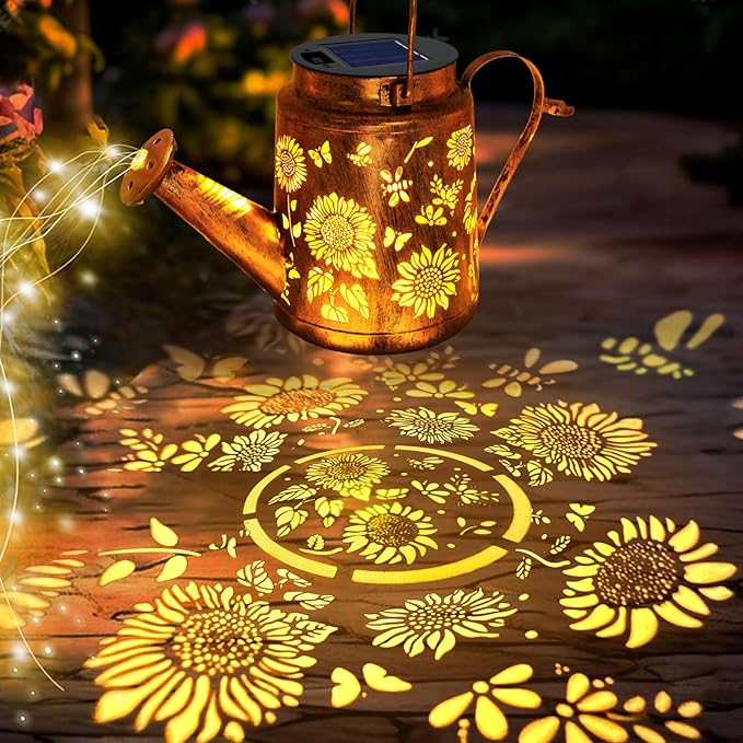 Solar Watering Can with Lights Birthday Gifts for Mom Women Mother's Day Outdoor Garden Decor Sunflower Solar Garden Lights for Outdoor Pathway Yard Lawn Patio Waterproof Gardening Decorations