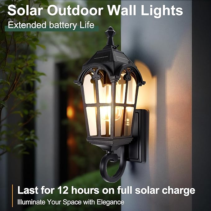 Outdoor Solar Wall Lights with Bulb Waterproof Solar Porch Lights Dusk to Dawn Exterior Light Anti-Rust Exterior Lighting Fixtures Outside Light for House Porch Garage Garden Balcony