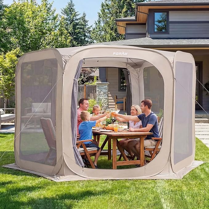 Porayhut Pop up Screen House Tent Sun Shelter with Breathable Mesh DoorsPortable Camping Tent with Detachable Waterproof Floor10x10FT Screen Canopy Outdoor for Family Friends Party
