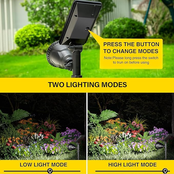 ROSHWEY Solar Spot Lights Outdoor - 600LM Spotlights Waterproof Outside Flood Lighting for Driveway Backyard Patio Garden Landscape Deck Garage (Cool White 2 Pack)