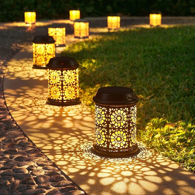 DenicMic Solar Lantern Outdoor Solar Lights Outdoor Hanging Lantern with Handle &amp Hook Waterproof 25 Lumen Warm White LED Metal Decorative for Garden Patio PorchYard Walkway1Pack (Black)