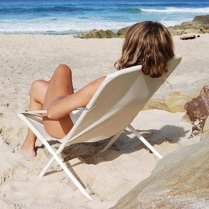 SUNNYLiFE Sun Chair Casa Cream Outdoor Foldable Chair Lightweight Water Resistant Polyester &amp Iron Cream 21.65 x 21.65 x 31.5 inches 6.61 lbs
