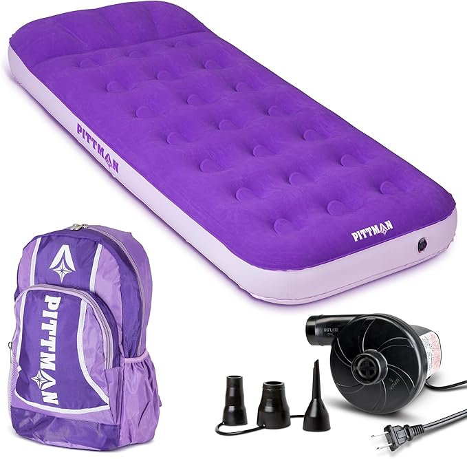 Pittman - Kids Air Mattress - Deluxe Kids Inflatable Bed with Electric Pump &amp Durable Backpack - Perfect Teen to Toddler Blow up Mattress for Sleepovers Camping or Childs Travel Bed