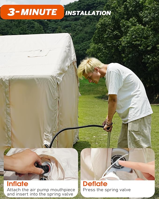 Inflatable Tent for Camping with Pump 4-6 Person Extra-Space Blow up Tent 420D Waterproof Oxford Glamping Air for Family 4 Season Inflatable House