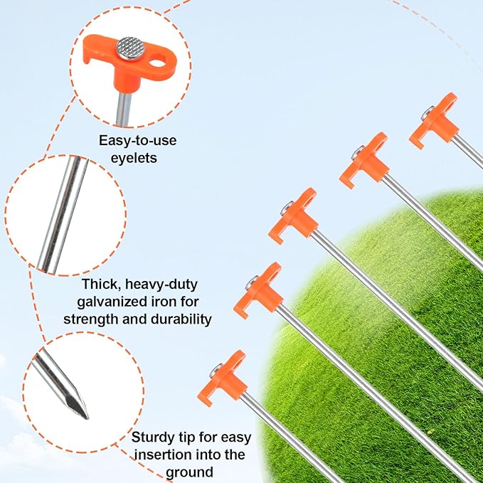 APACALI 40 PCS Metal Tent Stakes Heavy Duty 10 Inch Yard Stakes Non-Rust Metal Tent Pegs Ground Stakes Tent Spikes Camping Accessories for Camping Patio Garden Canopies Grassland Outdoor
