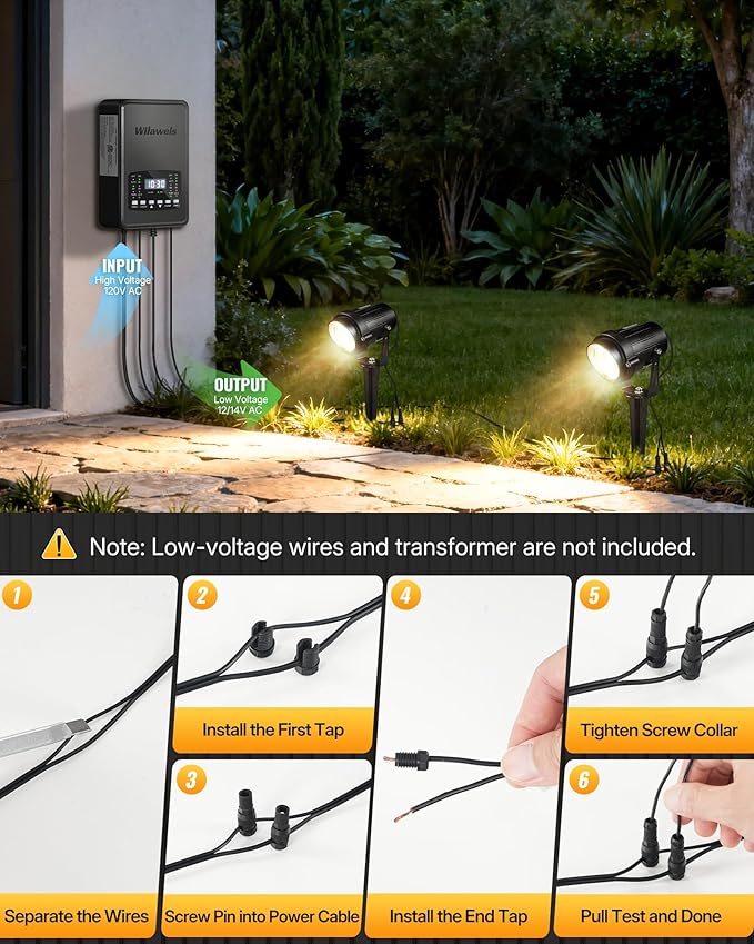 6W 700LM Low Voltage Landscape Lighting 12V AC/DC 3000K Warm White LED Low Voltage Landscape Lights IP65 Waterproof Outdoor Spotlights with Connectors for Garden Tree Yard 4 Pack W01SLP406