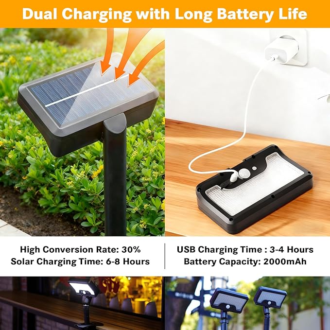 Pacify Clip On Solar Lights Outdoor with Motion Sensor 92 LEDs 600LM Solar Fence Lights IP65 Waterproof Adjustable Security Lights for Gutter Deck Yard (2 Pack with Remote Control Adjusts 3 Colors)