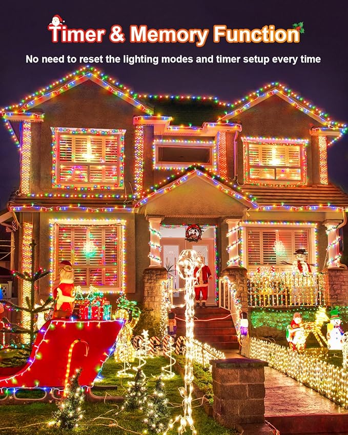 Multicolor Christmas Lights 552FT 1400LED Extra Long Outdoor String Lights Waterproof Timer &amp Memory 8 Modes Dimmable Plug in Fairy for Outside Tree Wedding Patry