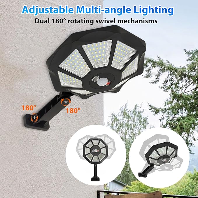 Solar Street Lights Outdoor WaterproofIP65 Outdoor Solar Lights Dusk to Dawn168 LED Flood Motion Sensor for Parks Courtyards 2 Pack