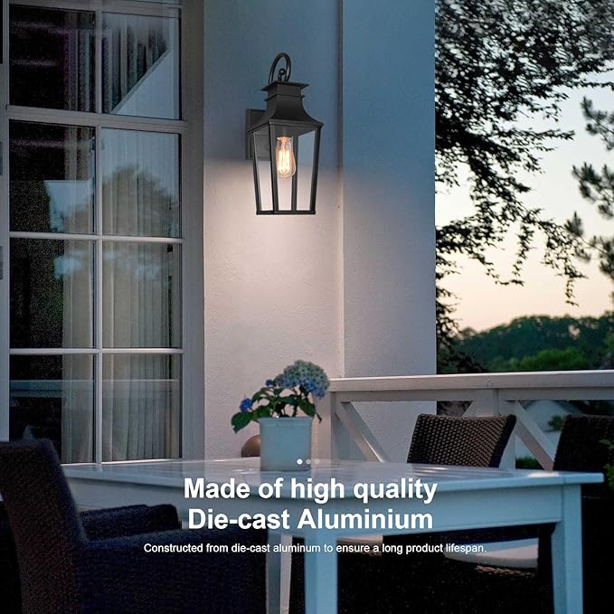 ALVIME Outdoor Sconce Lights 17 Inch Matte Black Outdoor Wall Lantern Waterproof Outside Light Fixtures for House Entryway Front Door Porch Patio Garage E26 Base&ampHigh Strength Clear Glass