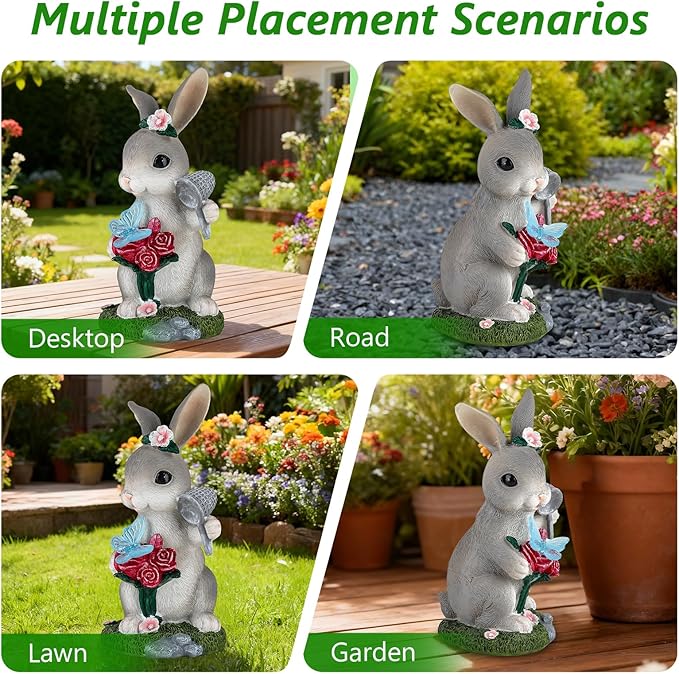 Solar Garden Decor Rabbit with Butterfly Statues Outdoor Outdoor Figurine Statue Lights Outdoor Garden Yard Lawn Patio Decoration Unique House Warming Birthday Present for Women Family
