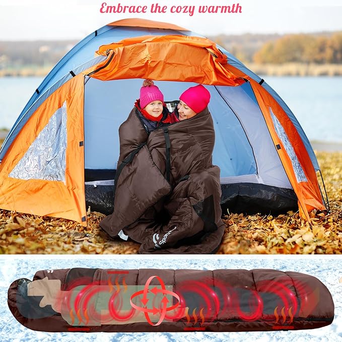 Sportneer Heated Sleeping Bag with 5 Heating Zones Warm Flannel Cold Weather Sleeping Bag for Adults 3 Heat Levels USB Powered (Power Bank Not Included) Winter Camping &amp Outdoor Hiking