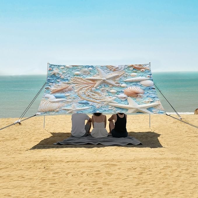 Camping Sun Shelters Starfish and Shells on Beach Beach Canopy 126 * 110.2in