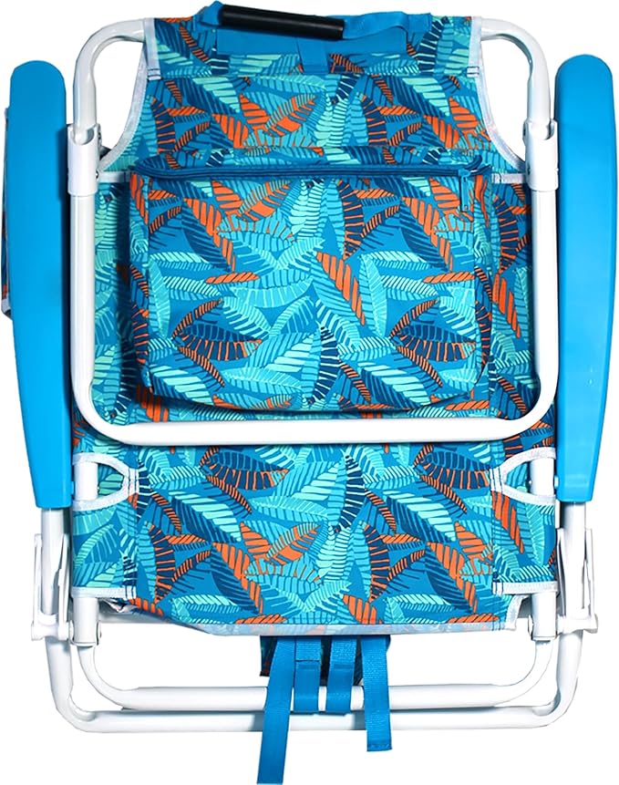 Nautica - Beach Chair Five Position Backpack Chair Portable &amp Adjustable with Padded Pillow and Cup Holders and Attached Insulated Cooler Bag (Fiji Beach)