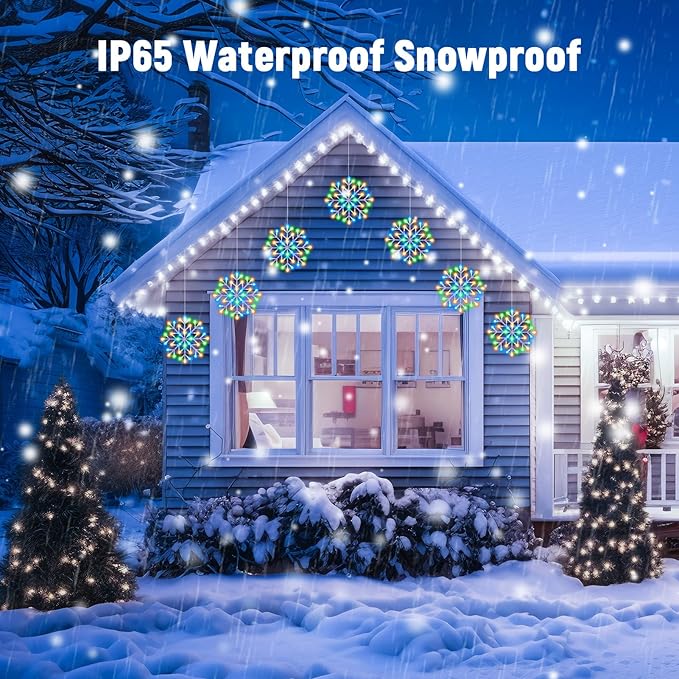 Brightown Christmas Snowflake Icicle Lights Outdoor - Plug-in 23.6ft 10 Drops 480LED Snowflake Window Lights for Indoor Outdoor Porch Eaves Rooftops Canopy Christmas Decoration Multicolor