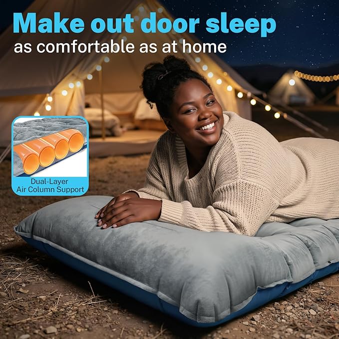 Camping Sleeping Pad 6in Velvet Inflatable Camping Mat Insulated Camping Mattress Built-in Foot Pump Compact Sleeping Pad for Camping Ultralight Self Inflating Camping Pad for Hiking Car Camp Gear
