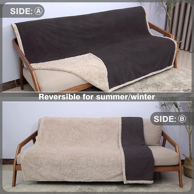 Catalonia Waterproof Blanket Washable Leakproof Bed Cover for Couples Reversible Protector Blanket for Bed Couch Sofa 50X60 inches Brown