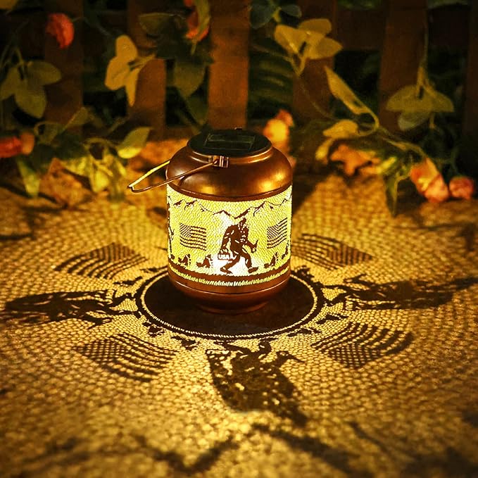 Bigfoot Solar Lanterns Outdoor Waterproof Hanging Solar Lights Big Foot Sasquatch Birthday Gifts for Women Men Metal Decoratives LED Lantern for Patio Backyard Porch Yard Lawn Garden Decor
