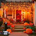 66ft Orange Halloween Lights Outdoor 640LED Icicle Lights for Outside Indoor Twinkle Christmas Light with Connectable Clear Wire 8 Modes Timer Waterproof for House Party Tree Holiday Yard Patio Decor