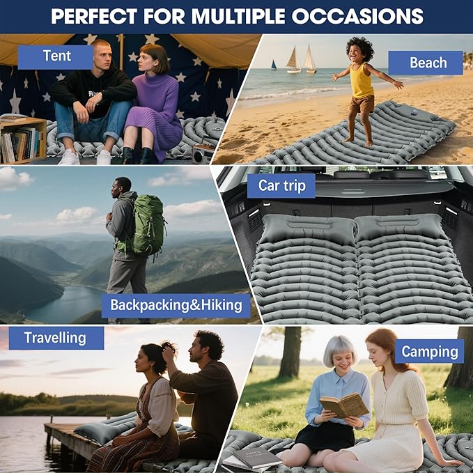 Sleeping Pad for Camping - Ultralight Camping Mattress with Pillow Built-in Foot Pump Compact Inflatable Portable Mat for Backpacking Hiking Car Traveling Beach Tent